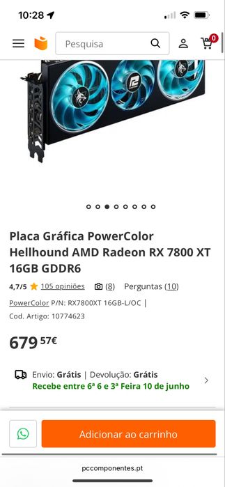 Placa Gráfica PowerColor Hellhound AMD Radeon RX 7800 XT 16GB GDDR6