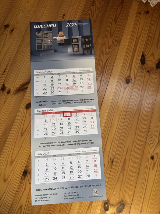 Kalendarz ścienny trójdzielny na 2026 rok