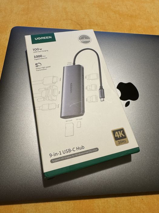 Док станція Ugreen 9in1 - vga, rj45. Топовий концентратор. Юсб хаб