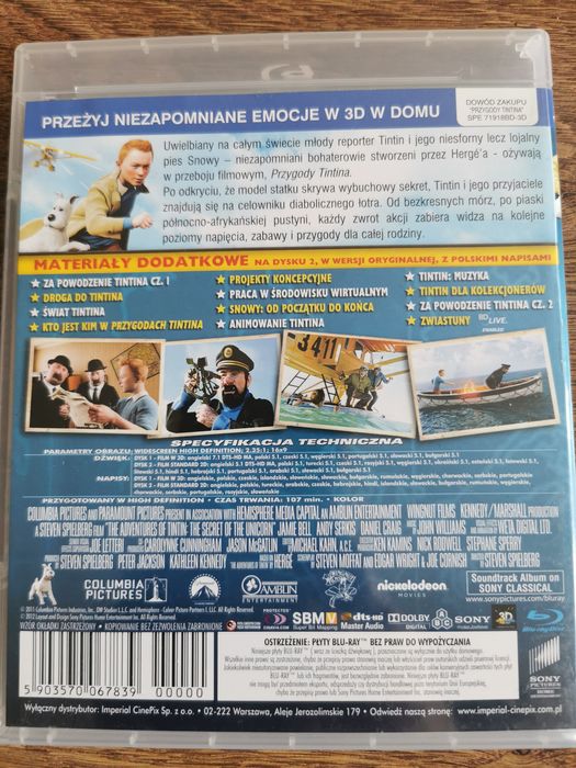 Blu Ray 3 D Przygody Tintina