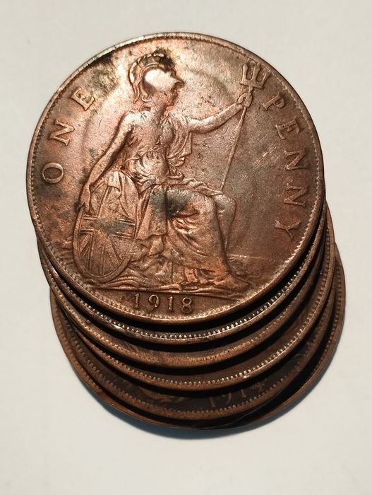 Moedas de 1 Penny Inglaterra Século XIX e século XX
