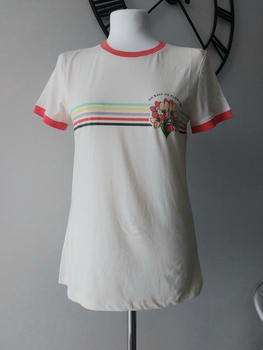 Nowa Bluzka t-shirt damska z krótkim rękawem biała z nadrukiem r.S