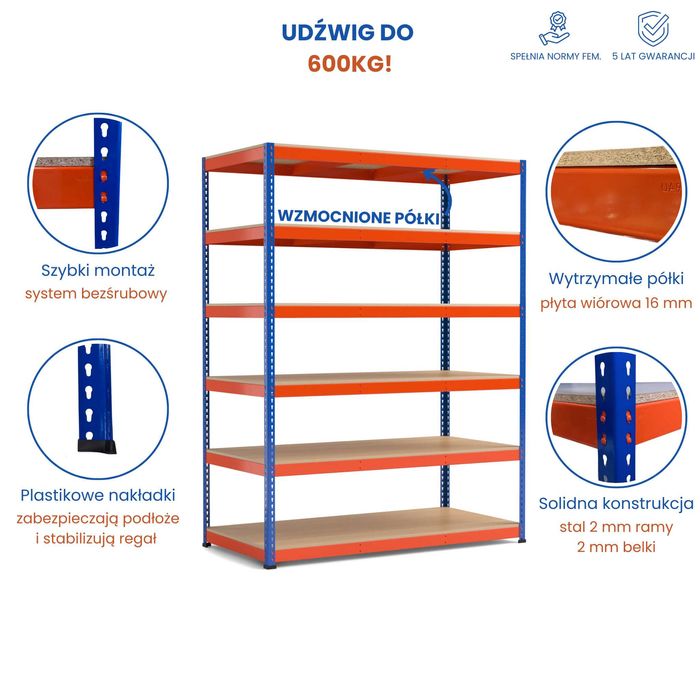Regał magazynowy metalowy Mocny Profil 2 mm - 6 półek