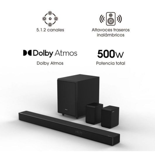 Hisense AX5125H Barra de Som 5.1.2 500W Dolby Atmos com Subwoofer Sem