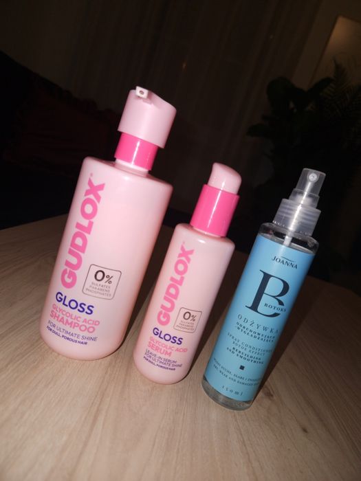 Zestaw do włosów Gudlox Gloss glycolic acid szampon + serum + gratis