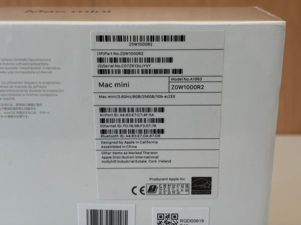 Apple Mac Mini A1993 MRTR2LL/A 2018 i3 8100B 8GB Ram 512GB NVMe NOVO