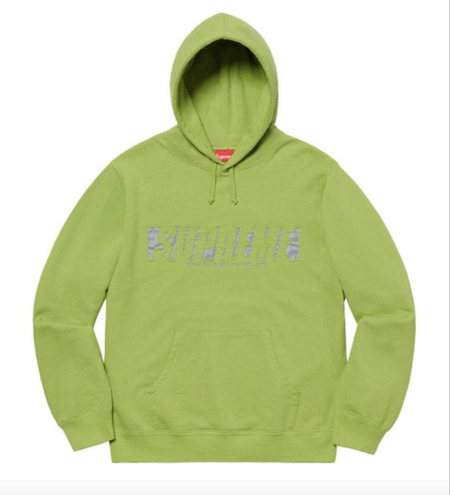 Оригінальне худі Supreme з рефлективним лого Reflective Cutout Hooded Sweatshirt Lime