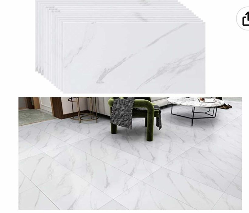 Azulejo/Piso Vinílico de Mármore Branco Autocolante