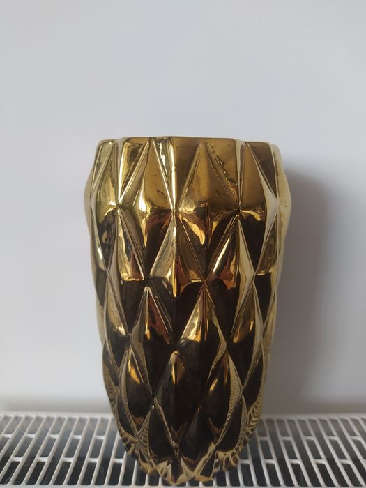 Złoty wazon ceramiczny glamour 25 cm - dekoracyjny, elegancki