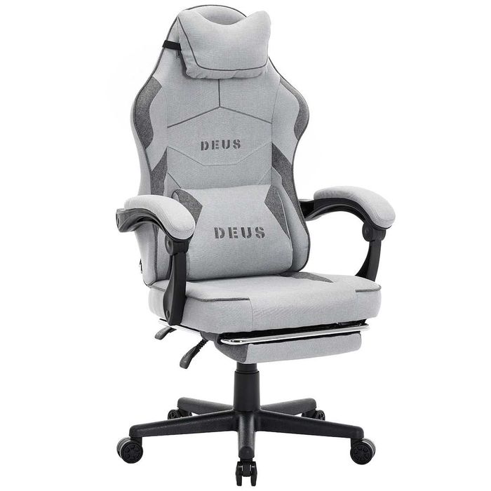 Fotel gamingowy DEUS EDGE Gray Tkanina Podnóżek