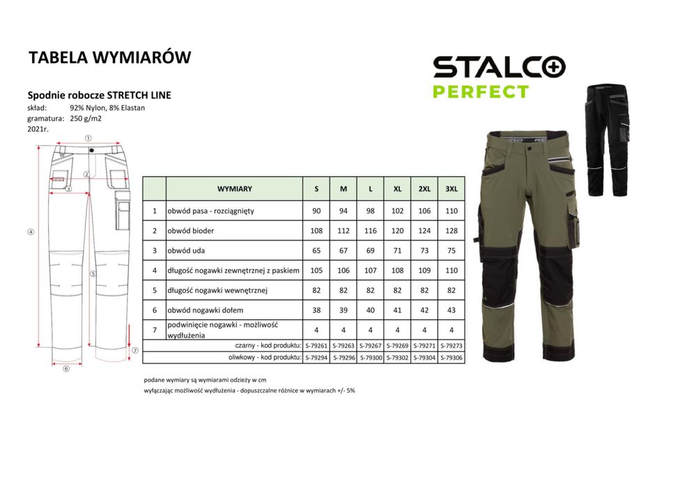 spodnie robocze do pasa Professional Stretch Line STALCO