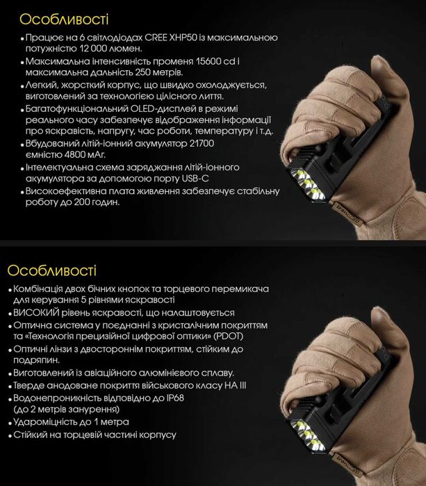 NITECORE TM12K Ліхтар Тактичний (12000 Люмен 250 Метрів - USB Type-C)