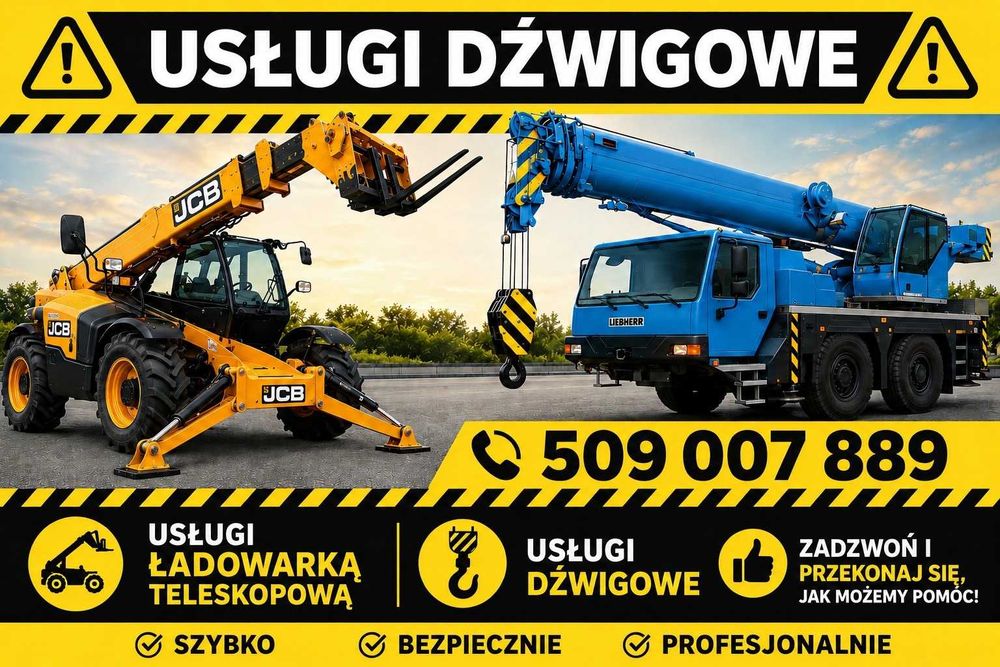 USŁUGI DŹWIGOWE OLEŚNICA i OKOLICE, DOBROSZYCE, SYCÓW, DŁUGOŁĘKA, TRZEBNICA Usługi Ładowarką Manitu Powiat Oleśnicki Wynajem Dźwigu Samojezdnego Żuraw
