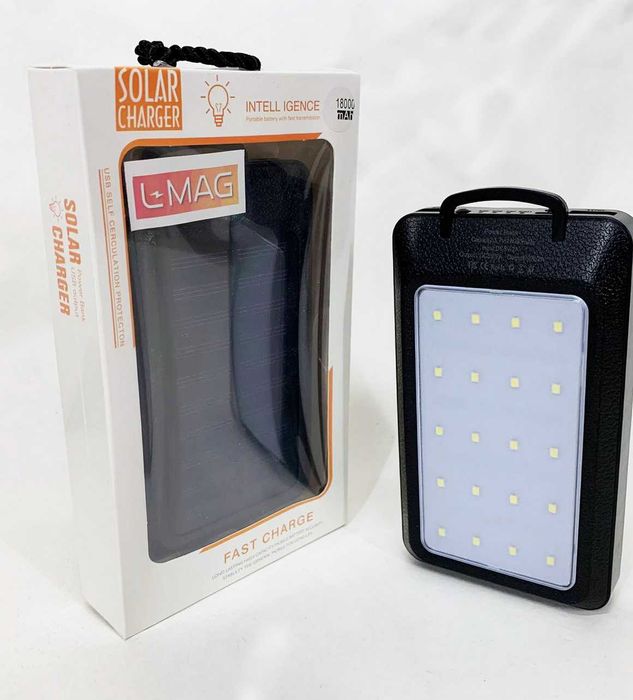 Повербанк PowerBank 18000 mAh з ліхтар з сонячною панеллю батареї