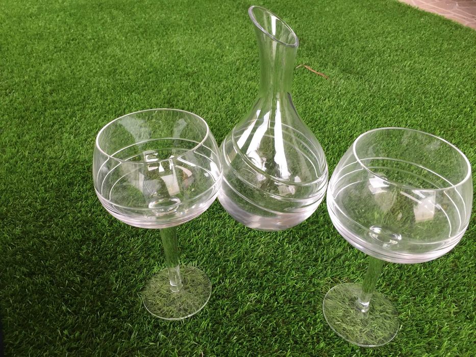 Decanter e dois copos em Cristal Superior