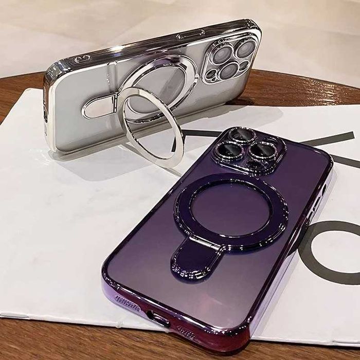 Capa de telemóvel transparente com suporte magnético