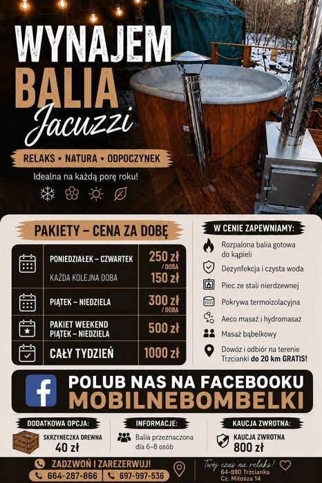 Jacuzzi mobilne balia  wynajem