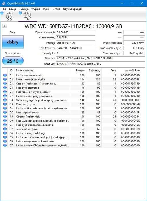 Używany dysk zewnętrzny WD Elements 16TB