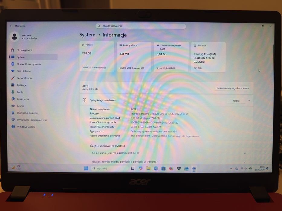 Acer Aspire 3 (intel core i3 , 8GB RAM , 256 GB)
