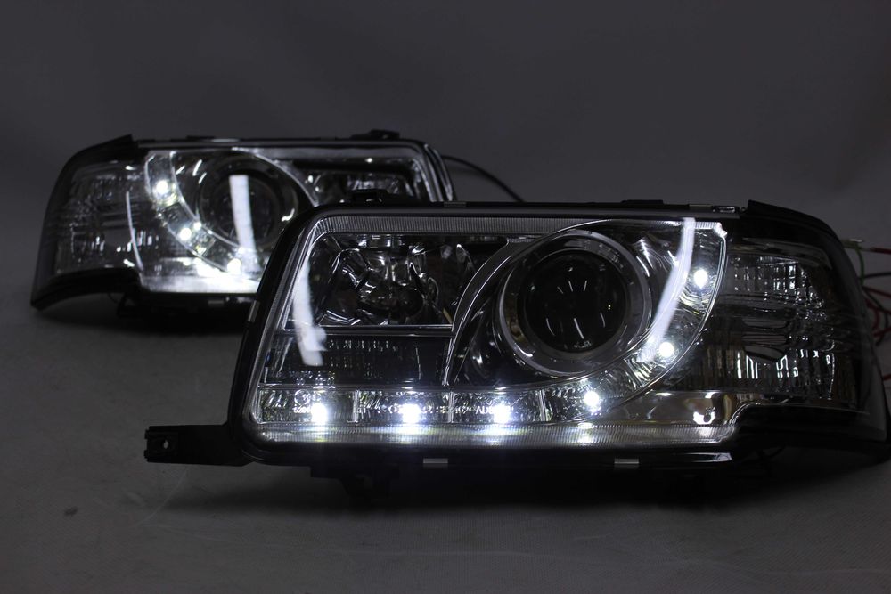 Lampy reflektory przednie przód AUDI 80 B4 91-96 Dayline LED CHROM TUNING NOWE