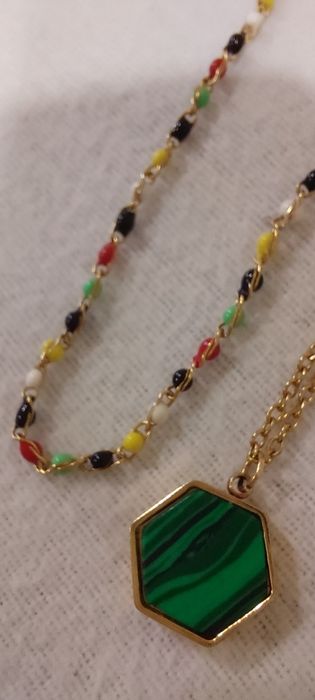 Colar Duplo Pedra Verde, Aço