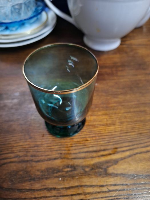 Piękna szklanka grube dno złoto turkus  PRL