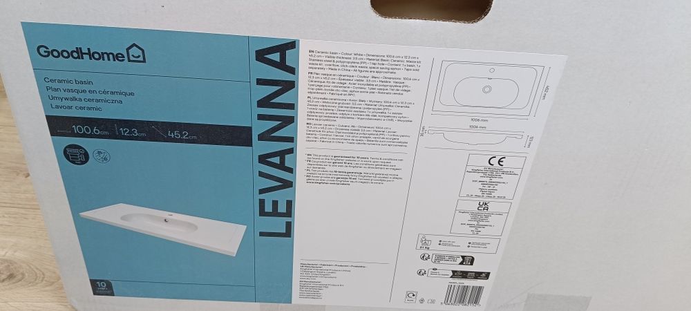 Umywalka wpuszczana Levanna 100cm nowa z odpływem.