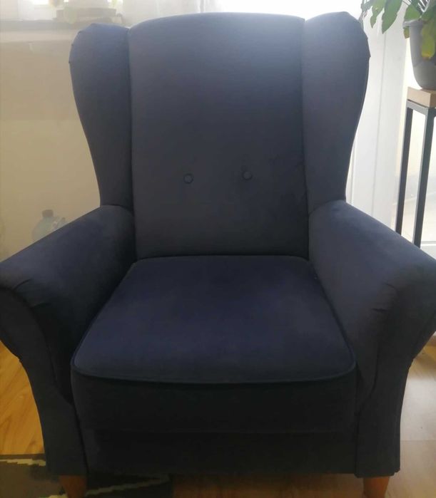 fotel typu uszak - granatowy welur