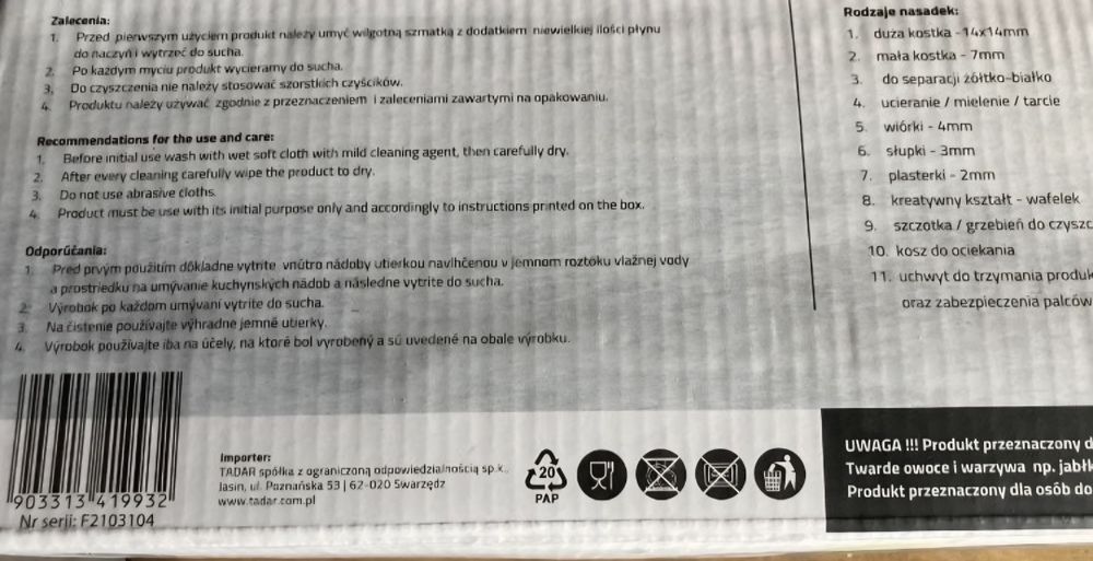 Szatkownica wielofunkcyjna TANIO