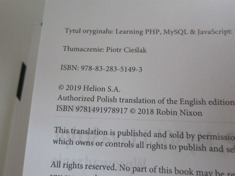 PHP MySQL i JavaScript Wprowadzenie, wydanie V, Robin Nixon
