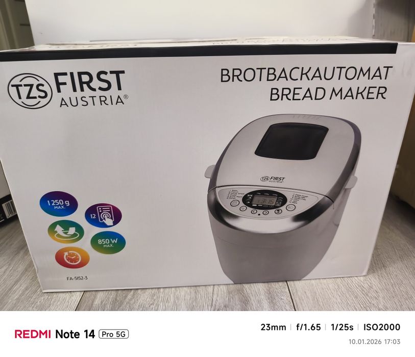Wypiekacz do chleba First Austria 5152-3 - 12 programów, 850W