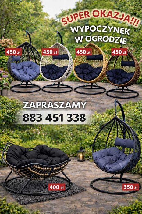 Kokon Ogrodowy Wiszący, Bujak, Fotel bujany (Dowóz do klienta)
