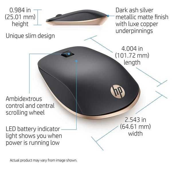 Rato novo HP Z5000 num elegante design fino em acabamento Mate e Dourado, Bluetooth