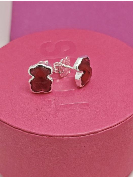 Kolczyki z misiem srebro 925 z rubinem