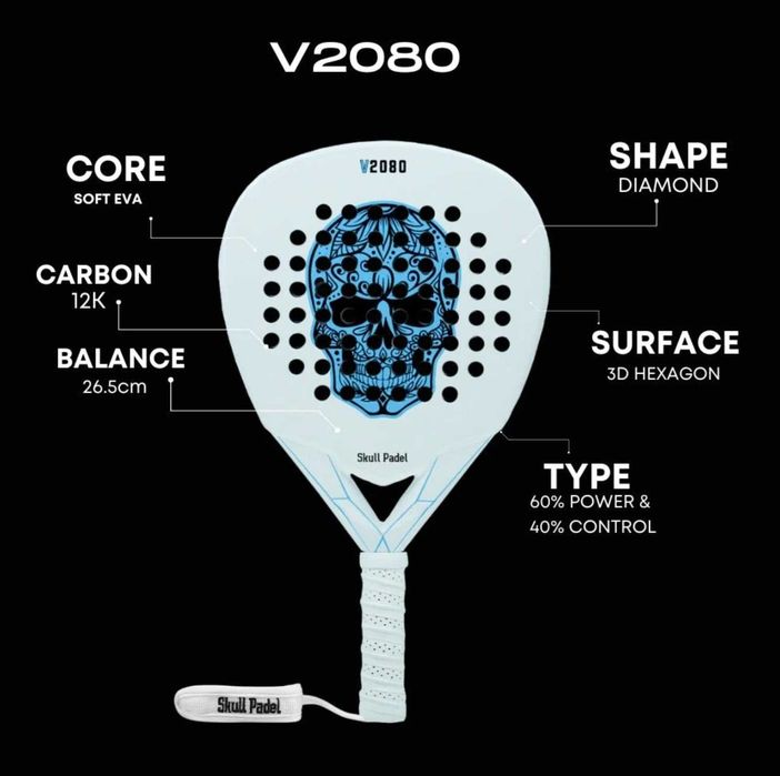 Ракетка для Падель (Padel) тенісу – Skull Padel V2080 White Blue 12K
