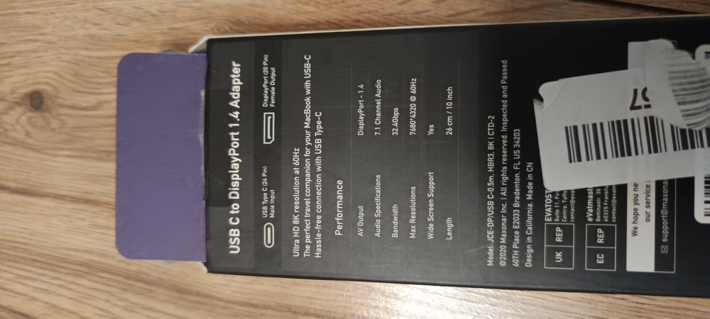 Kabel USB-C do DisplayPort 8K 60Hz Maxonar