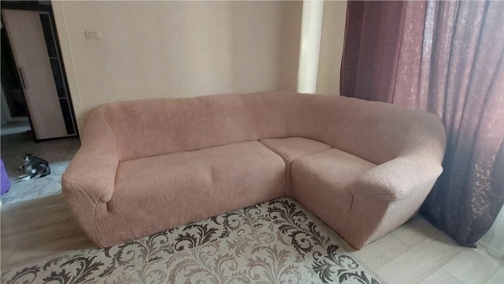 Чохол хутряний на кутовий диван м'який щільний плюшевий овечка Venera