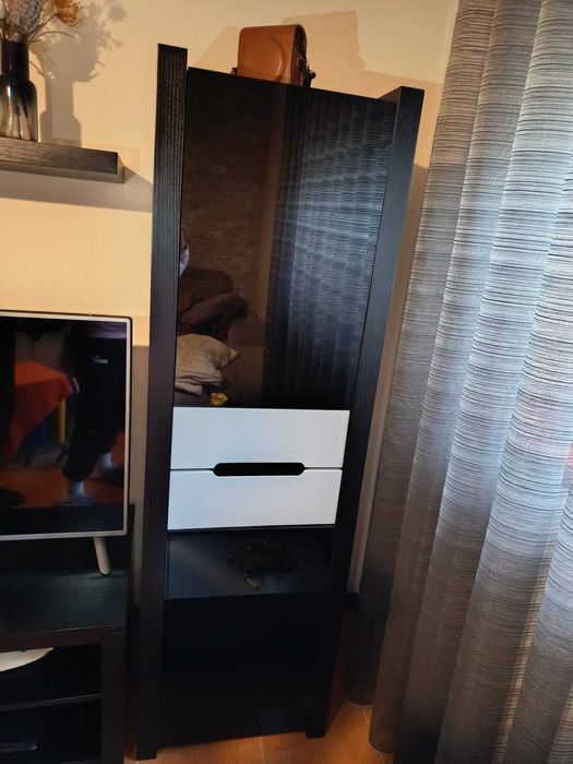 Conjunto de Móveis de Sala – Carvalho Preto e Lacado Cinza