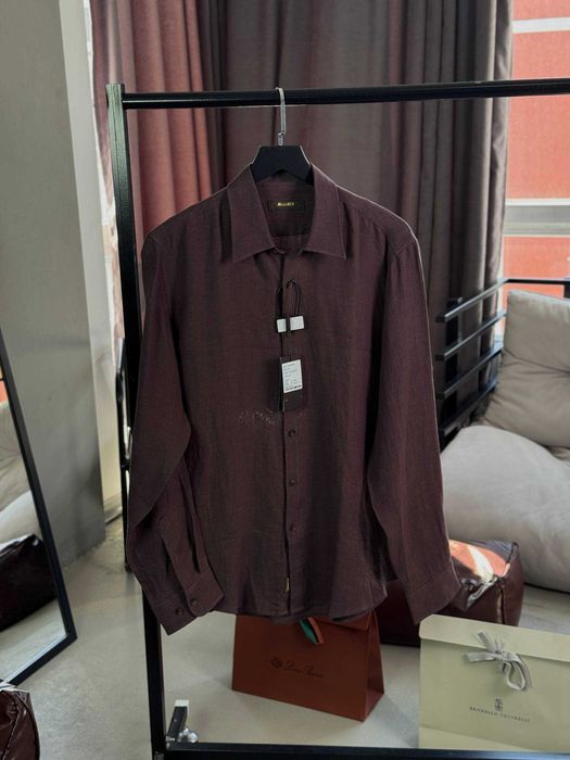 Льняная рубашка Moorer рубашка в полоску натуральный лен сорочка p052