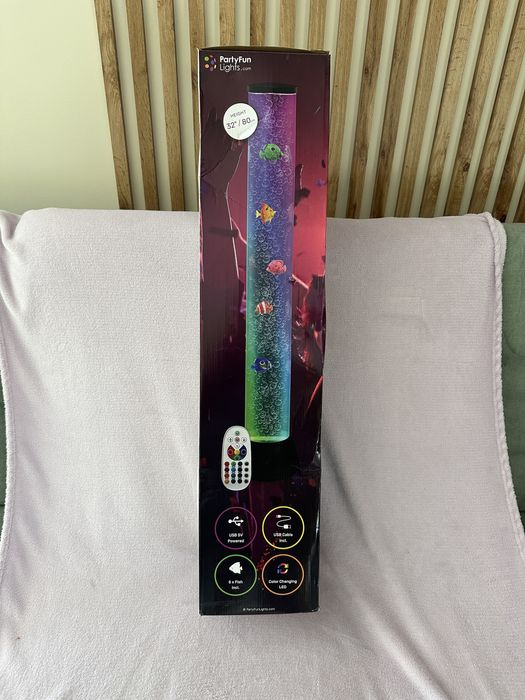 lampa dekoracyjna PartyFun Lights XXL w formie tuby z rybkami o wysokości 80 cm