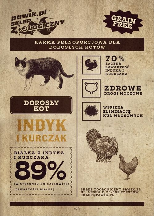 Pełnowartościowa Karma dla kota Indyk/kurczak Pawik