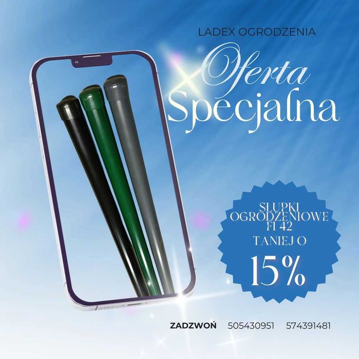 Słupek do siatki ogrodzeniowej powlekany wys. 2,3m różne kolory PROMO