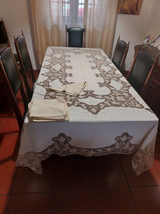 Toalha de.linho e renda veneziana