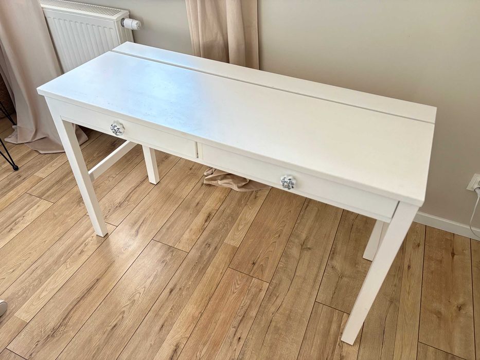 Biurko IKEA HEMNES 120x47 cm białe – 2 szuflady, lite drewno