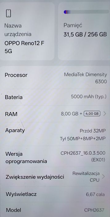 Telefon oppo reno 12 F 5G