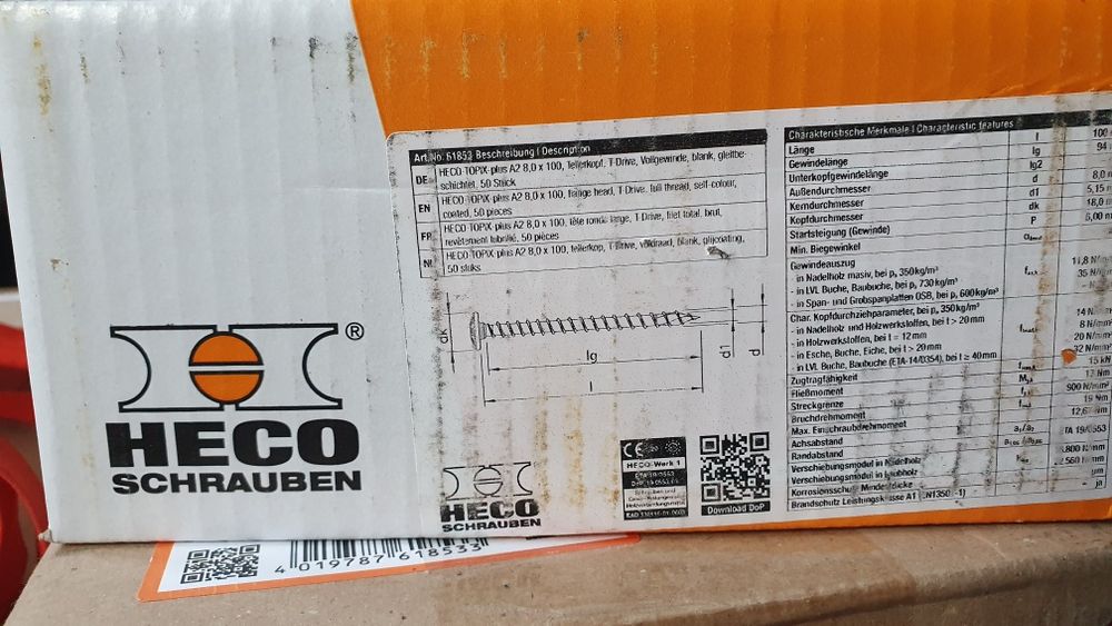 Шуруп конструкційний для дерева 8х100 з нержавіючої сталі