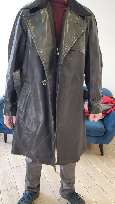 Кожаный военный плащ ретро