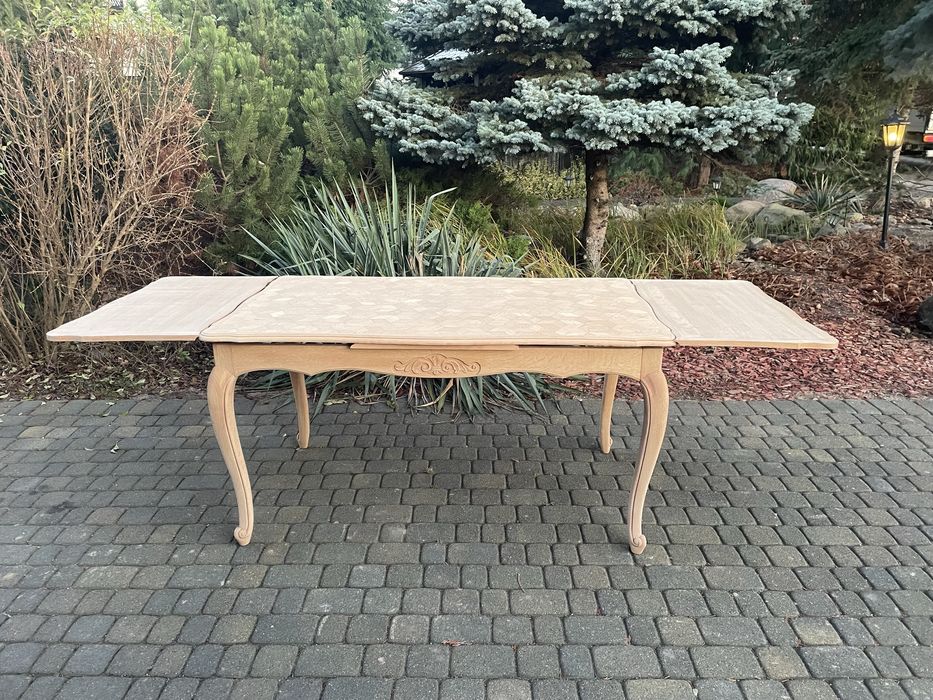 Stół 6 krzeseł w stylu ludwikowskim oczyszczone dąb stan surowy