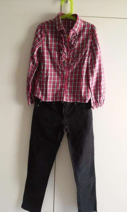 Blusa escocesa da Girândola + Calça benetton
