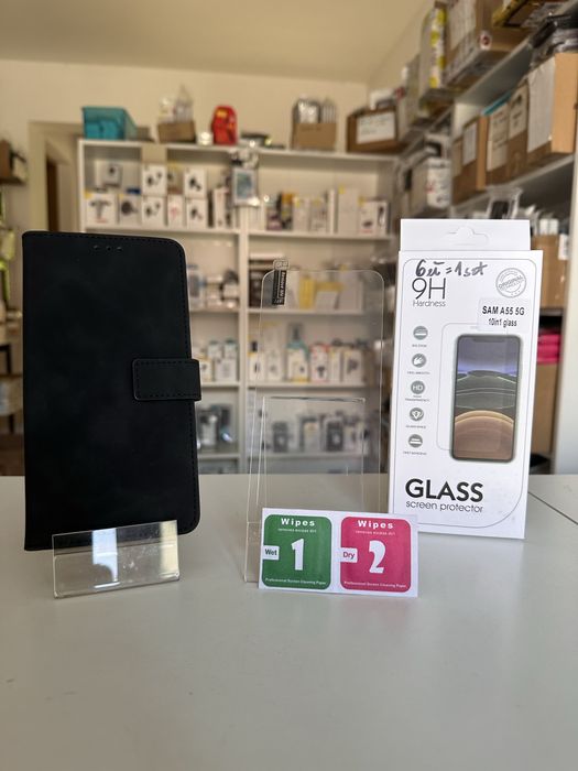 Etui Zamykane czarne + SZKŁO hartowane do Samsung Galaxy A55
